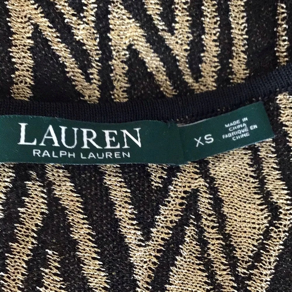 LAUREN Ralph Lauren Gold Black Metallic Cold Shoulder Short Sleeve Sweater XS